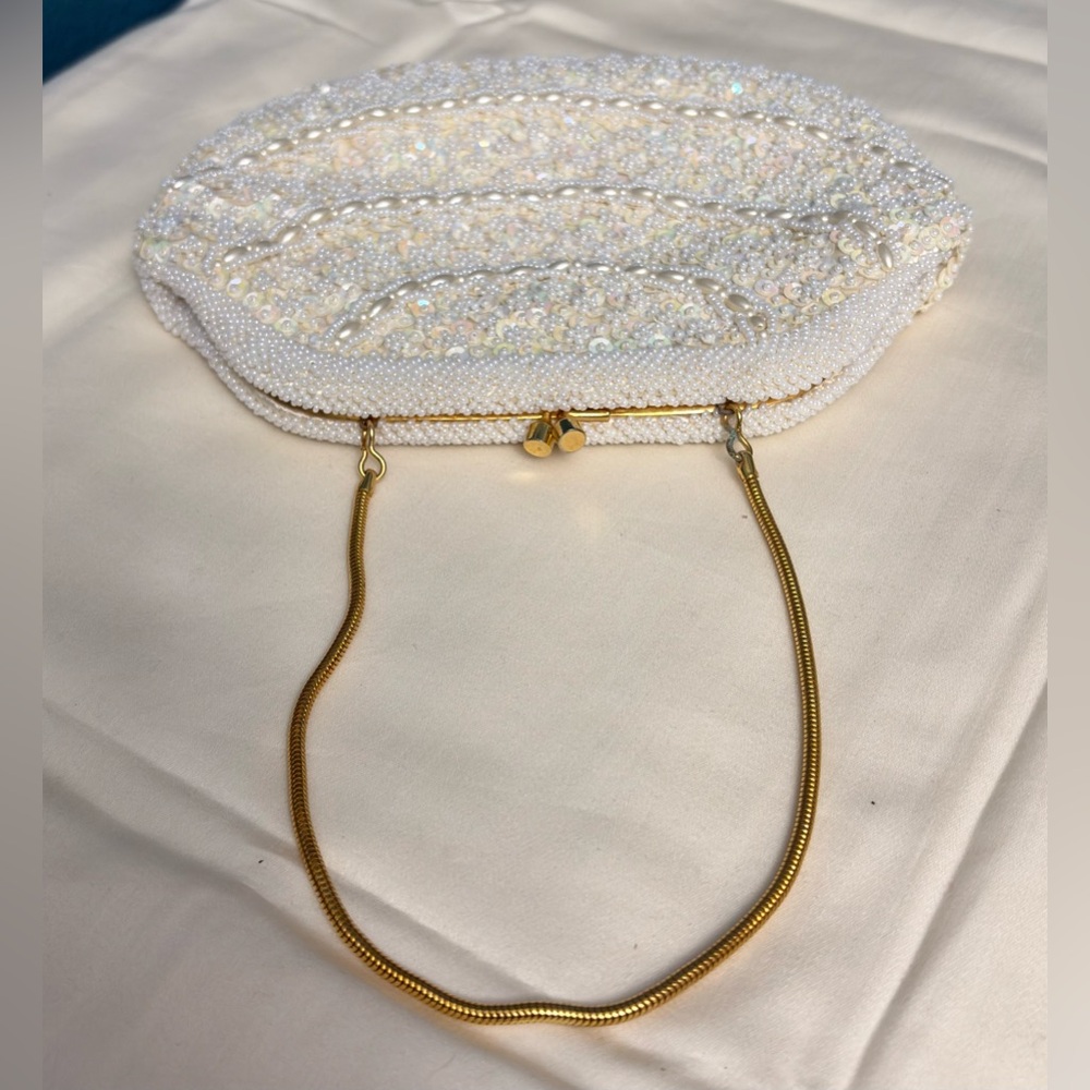 Vintage Hand Made Beaded Purse Clutch - Made In Hong Kong - Noir 1950s 1940s